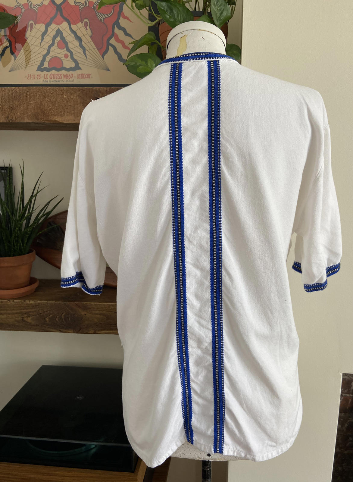 Vintage Blue White Embroidered Greek Blouse