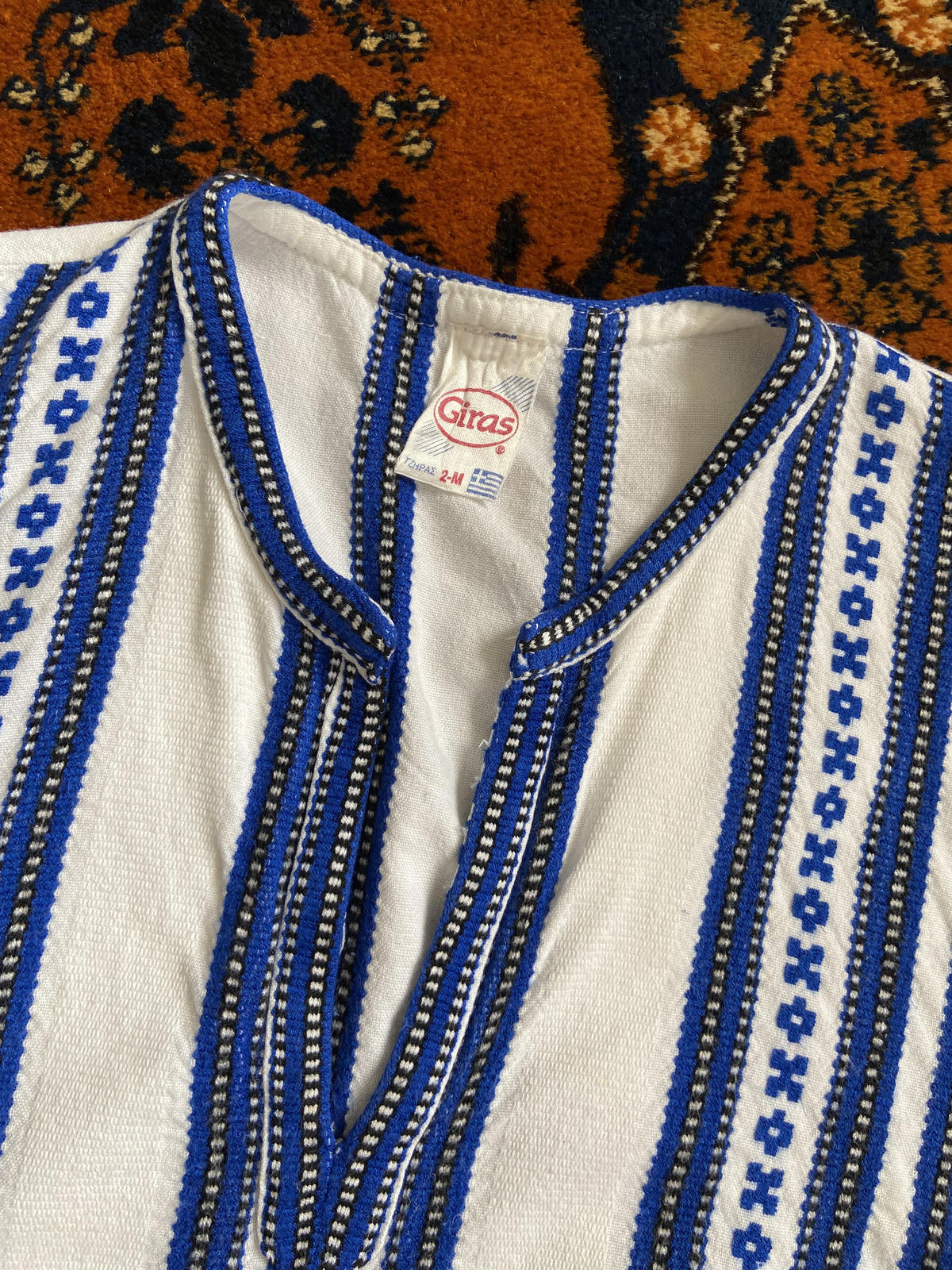 Vintage Blue White Embroidered Greek Blouse