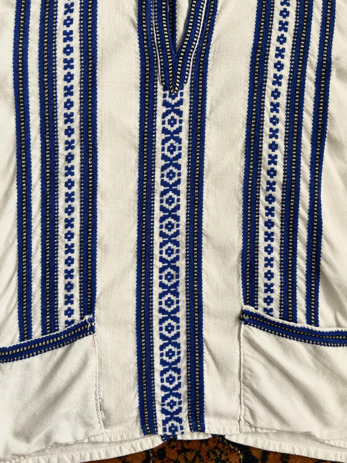 Vintage Blue White Embroidered Greek Blouse