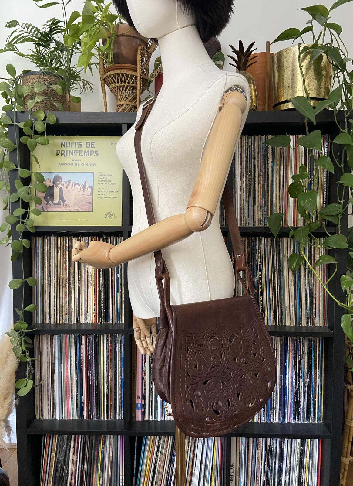 Vintage 1970s Brown Moroccan Tooled Crossbody Bag