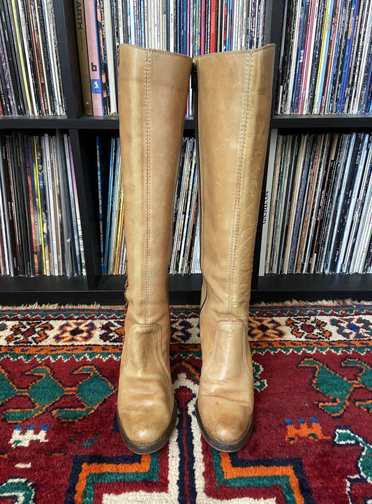 Vintage 1970s Beige Knee High Campus Boots UK 4.5 - 5