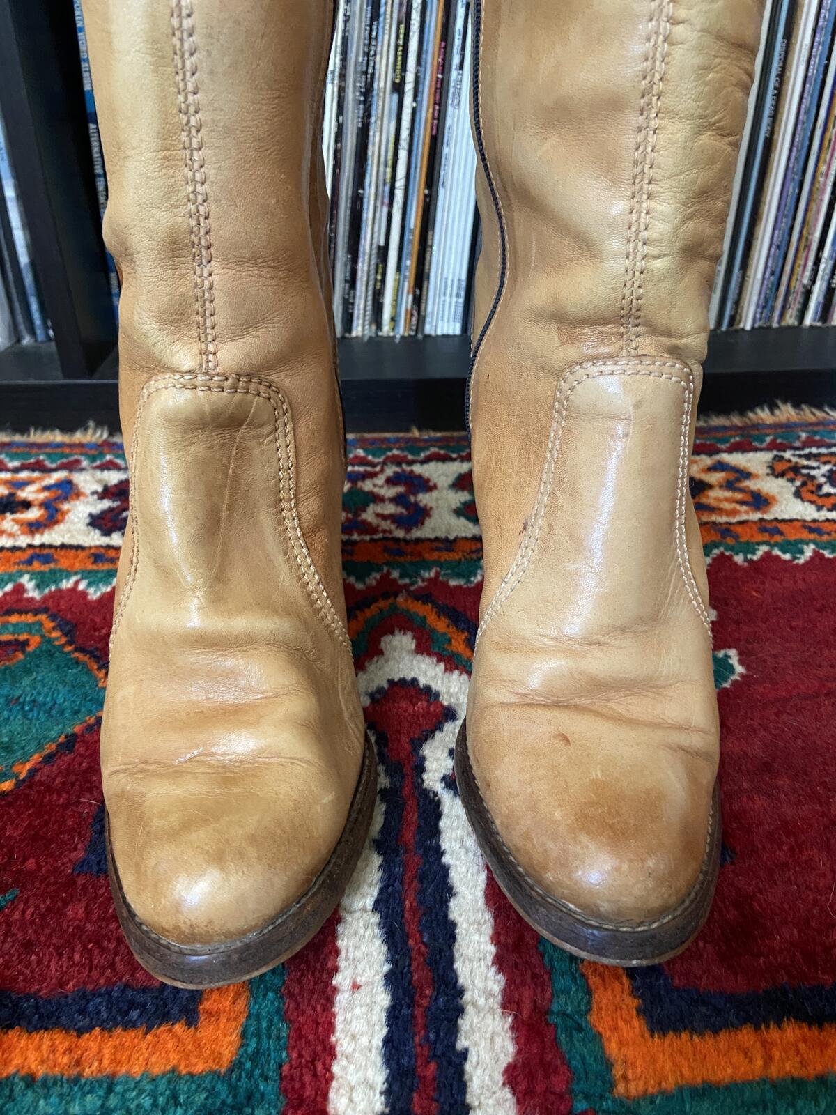 Vintage 1970s Beige Knee High Campus Boots UK 4.5 - 5