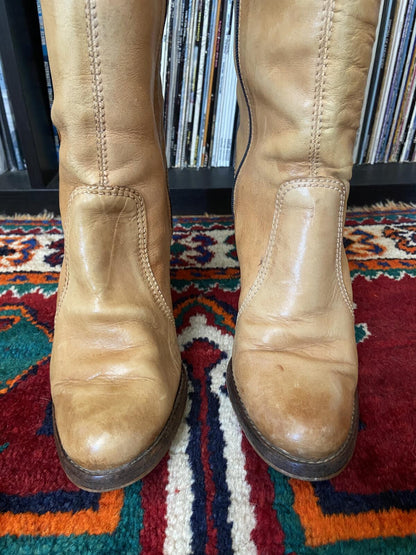 Vintage 1970s Beige Knee High Campus Boots UK 4.5 - 5