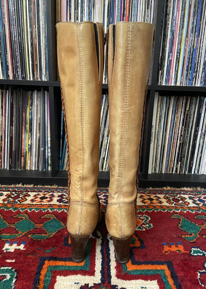 Vintage 1970s Beige Knee High Campus Boots UK 4.5 - 5