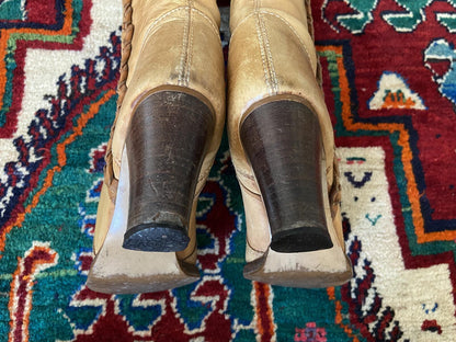Vintage 1970s Beige Knee High Campus Boots UK 4.5 - 5