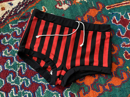 Vintage 1970s Black & Red Striped Swim Shorts