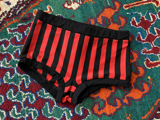 Vintage 1970s Black & Red Striped Swim Shorts