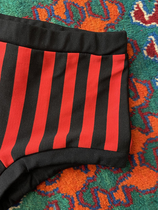 Vintage 1970s Black & Red Striped Swim Shorts