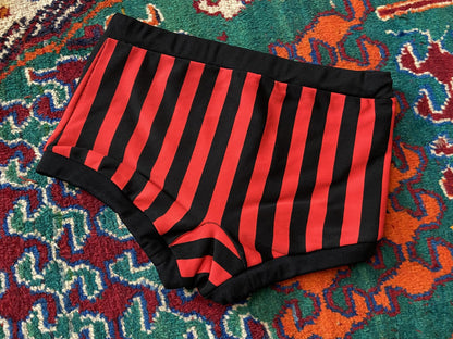 Vintage 1970s Black & Red Striped Swim Shorts