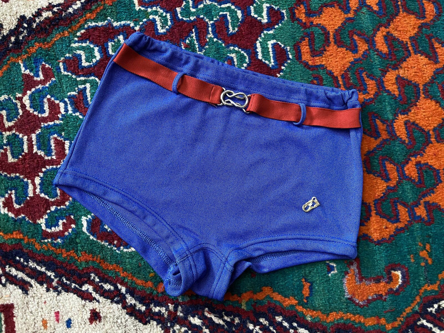 Vintage 1970s Blue Belted Swim Shorts