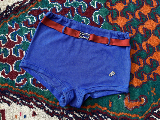 Vintage 1970s Blue Belted Swim Shorts