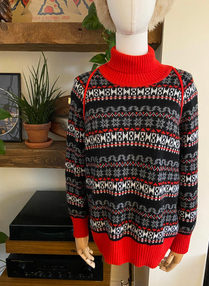 Vintage Red Printed Turtleneck Jumper