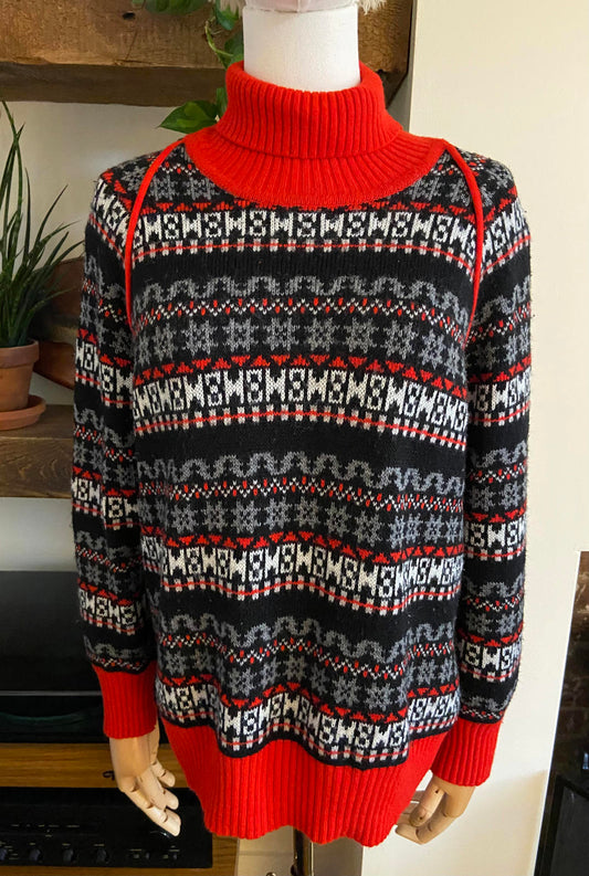 Vintage Red Printed Turtleneck Jumper