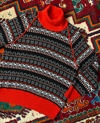 Vintage Red Printed Turtleneck Jumper