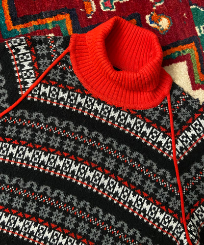 Vintage Red Printed Turtleneck Jumper