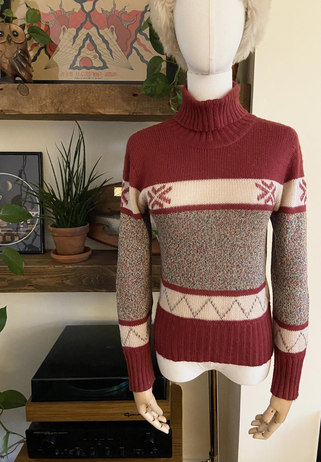 Vintage 1970s Fair Isle Turtleneck Jumper