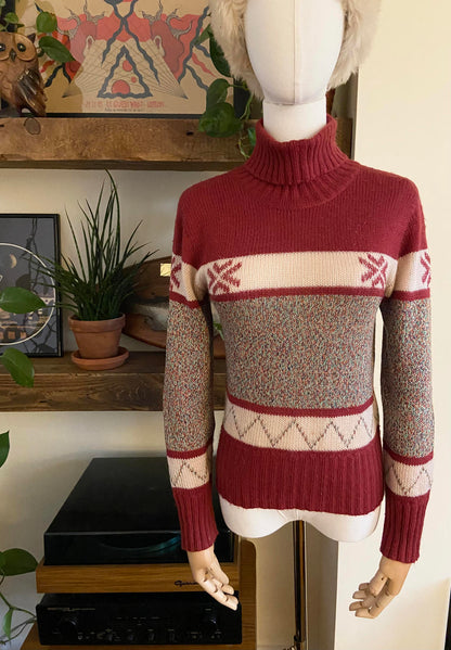 Vintage 1970s Fair Isle Turtleneck Jumper