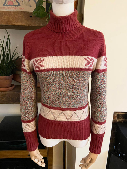 Vintage 1970s Fair Isle Turtleneck Jumper