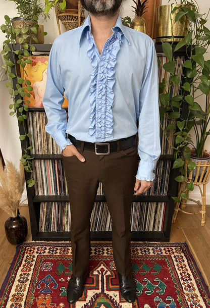 Vintage 1970s Blue After Six Ruffle Shirt