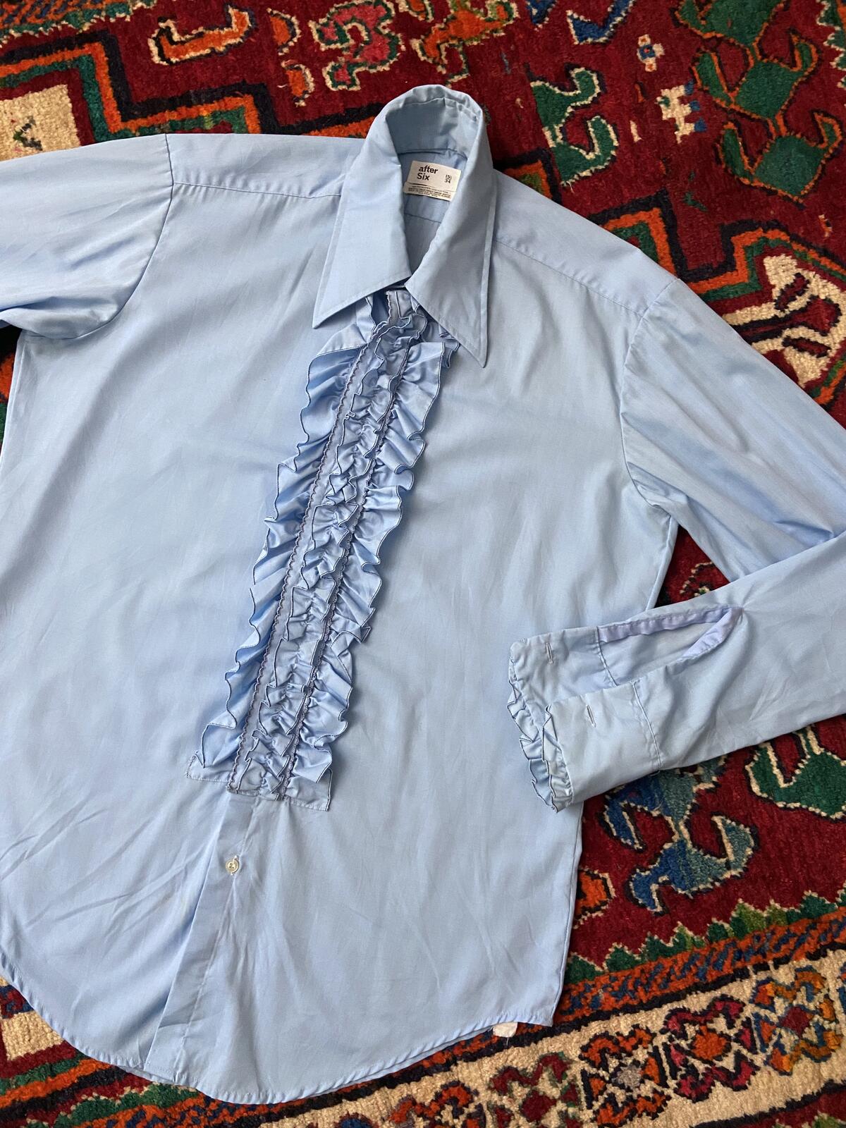 Vintage 1970s Blue After Six Ruffle Shirt