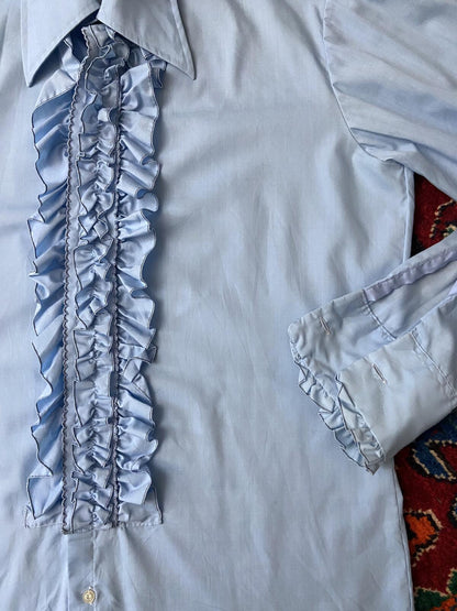 Vintage 1970s Blue After Six Ruffle Shirt