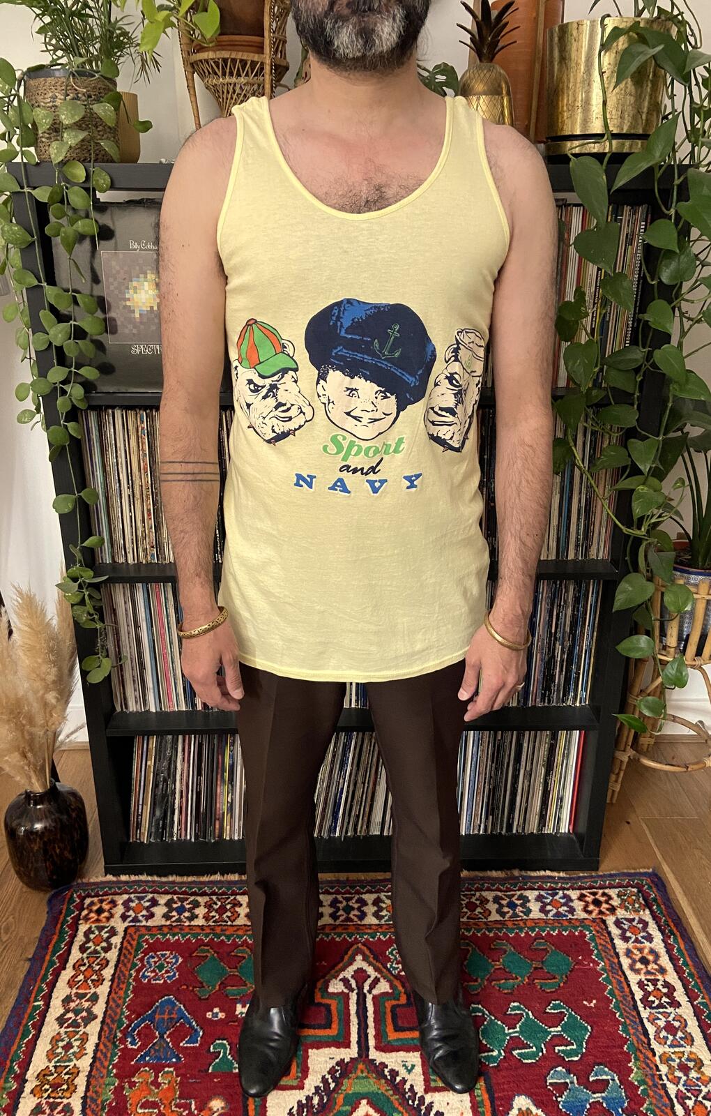 Vintage 1970s Yellow Sport & Navy Vest
