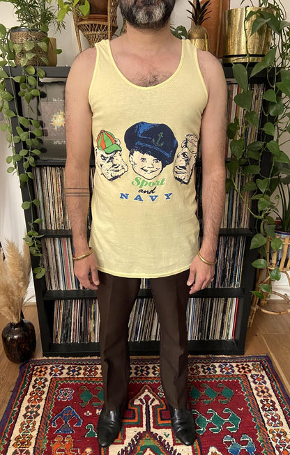 Vintage 1970s Yellow Sport & Navy Vest