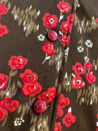 Vintage 1970s Brown Red Dagger Collar Dress