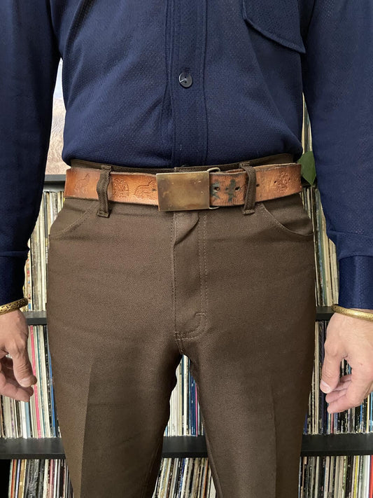 Vintage Embossed Plaque Buckle Belt
