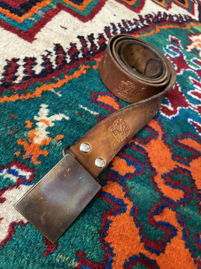 Vintage Embossed Plaque Buckle Belt