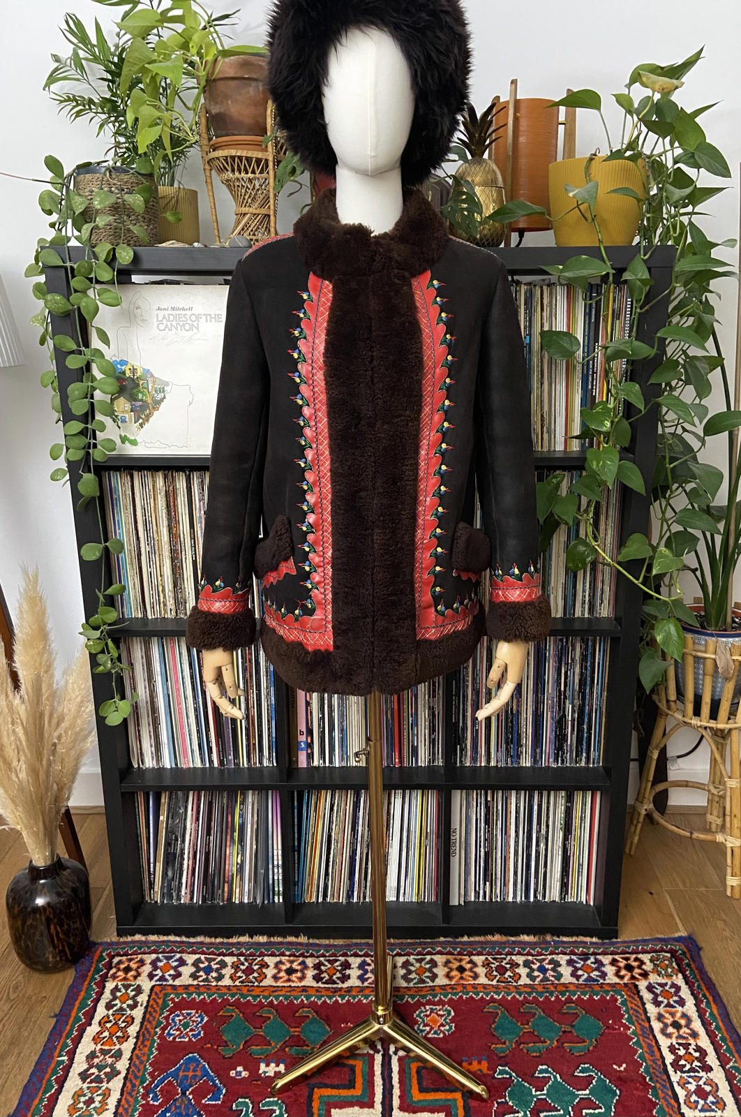 Vintage 1970s Brown Embroidered Polish Afghan Coat