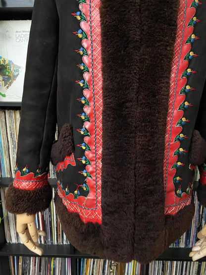 Vintage 1970s Brown Embroidered Polish Afghan Coat