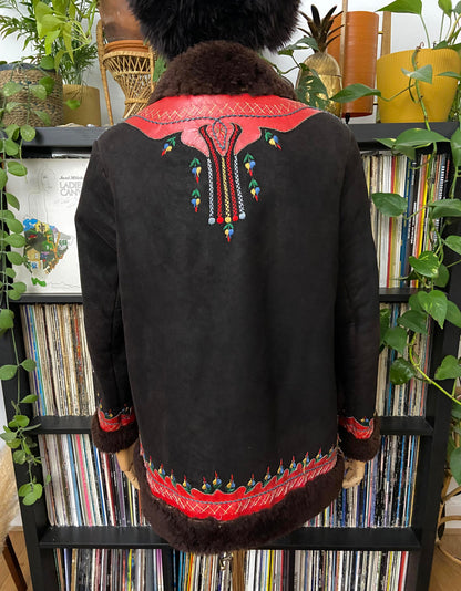 Vintage 1970s Brown Embroidered Polish Afghan Coat