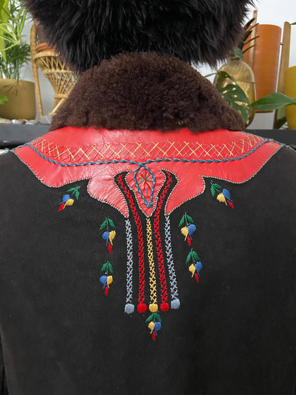 Vintage 1970s Brown Embroidered Polish Folk Coat