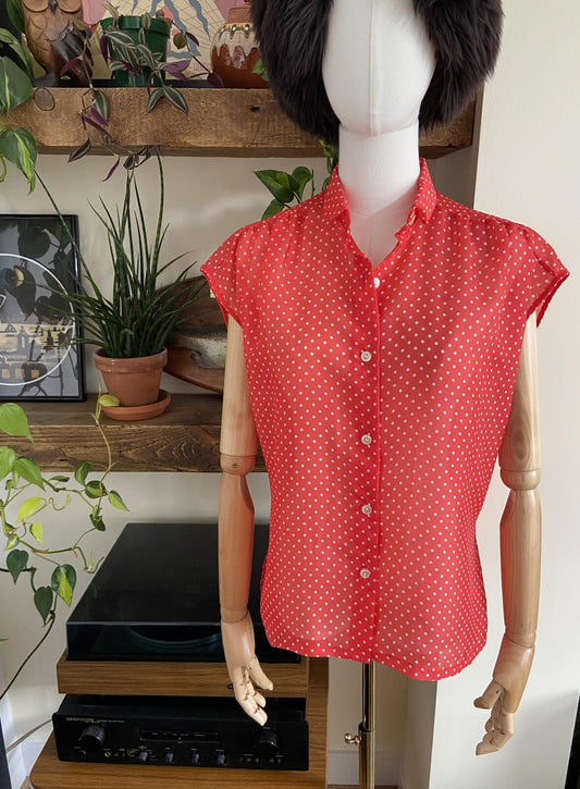 Vintage 1980s Red Polka Dot Blouse