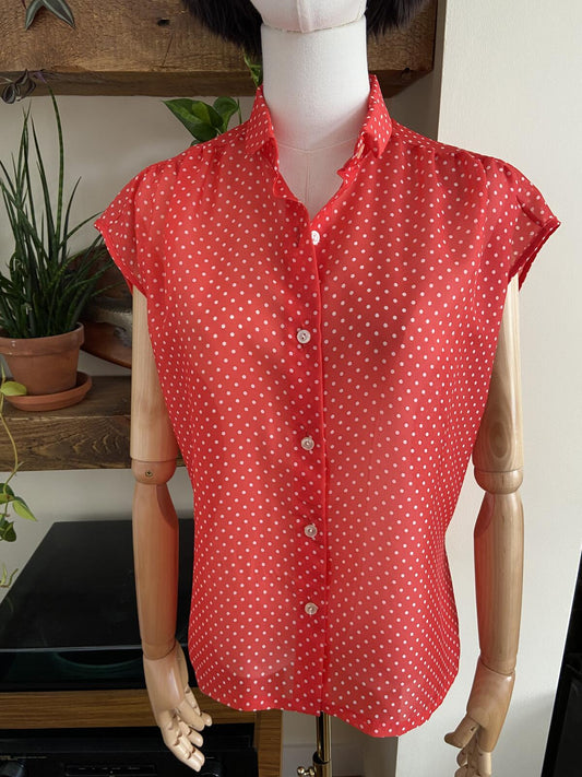Vintage 1980s Red Polka Dot Blouse