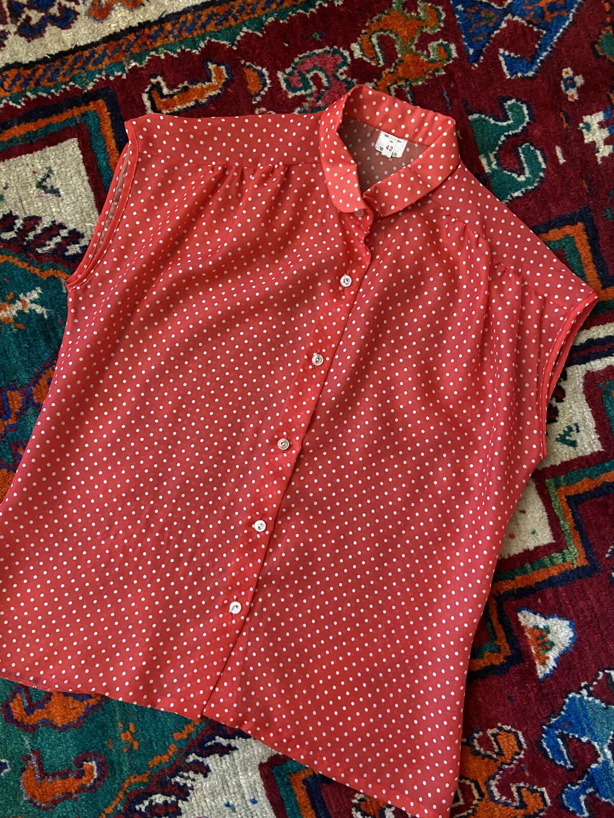 Vintage 1980s Red Polka Dot Blouse