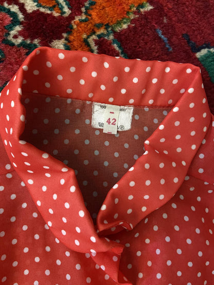 Vintage 1980s Red Polka Dot Blouse