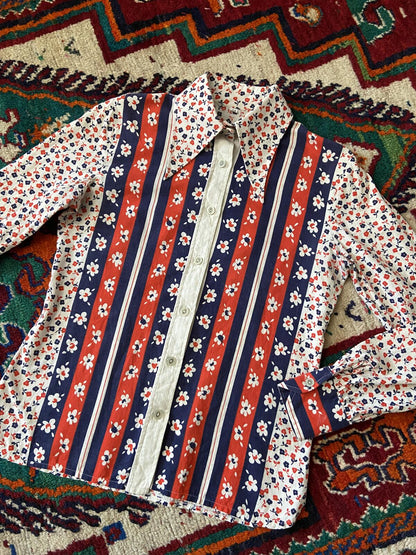 Vintage 1970s Floral Print Dagger Collar Shirt