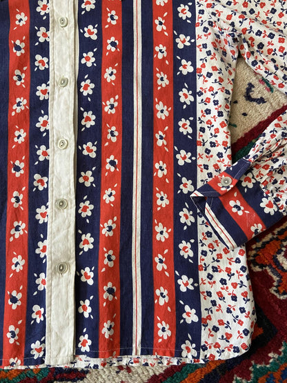 Vintage 1970s Floral Print Dagger Collar Shirt