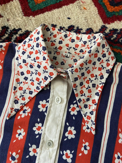 Vintage 1970s Floral Print Dagger Collar Shirt