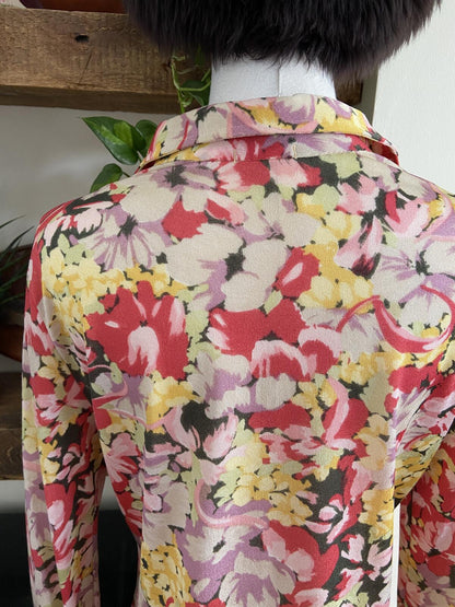 Vintage 1970s Pink Floral Print Shirt