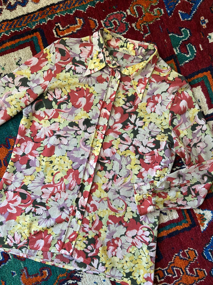Vintage 1970s Pink Floral Print Shirt