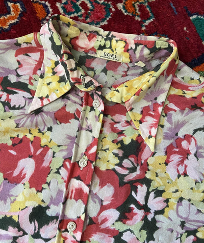 Vintage 1970s Pink Floral Print Shirt