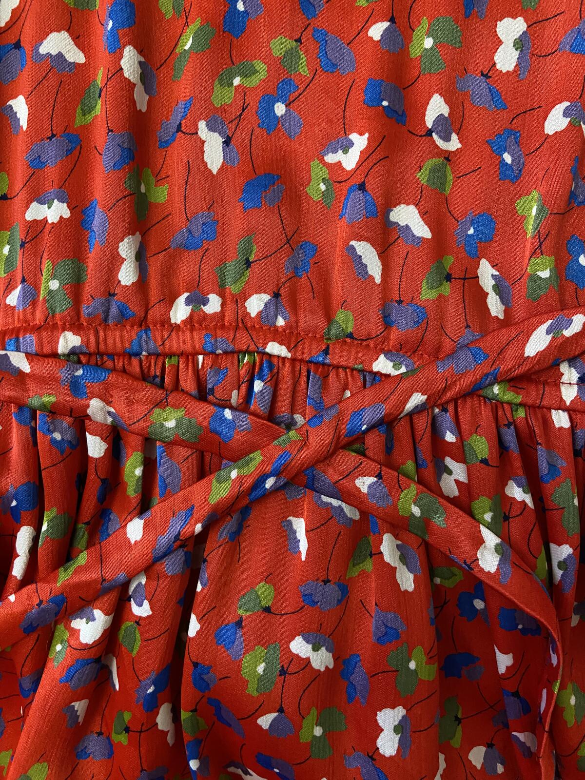 Vintage 1980s Red Floral Sailor Collar Dress