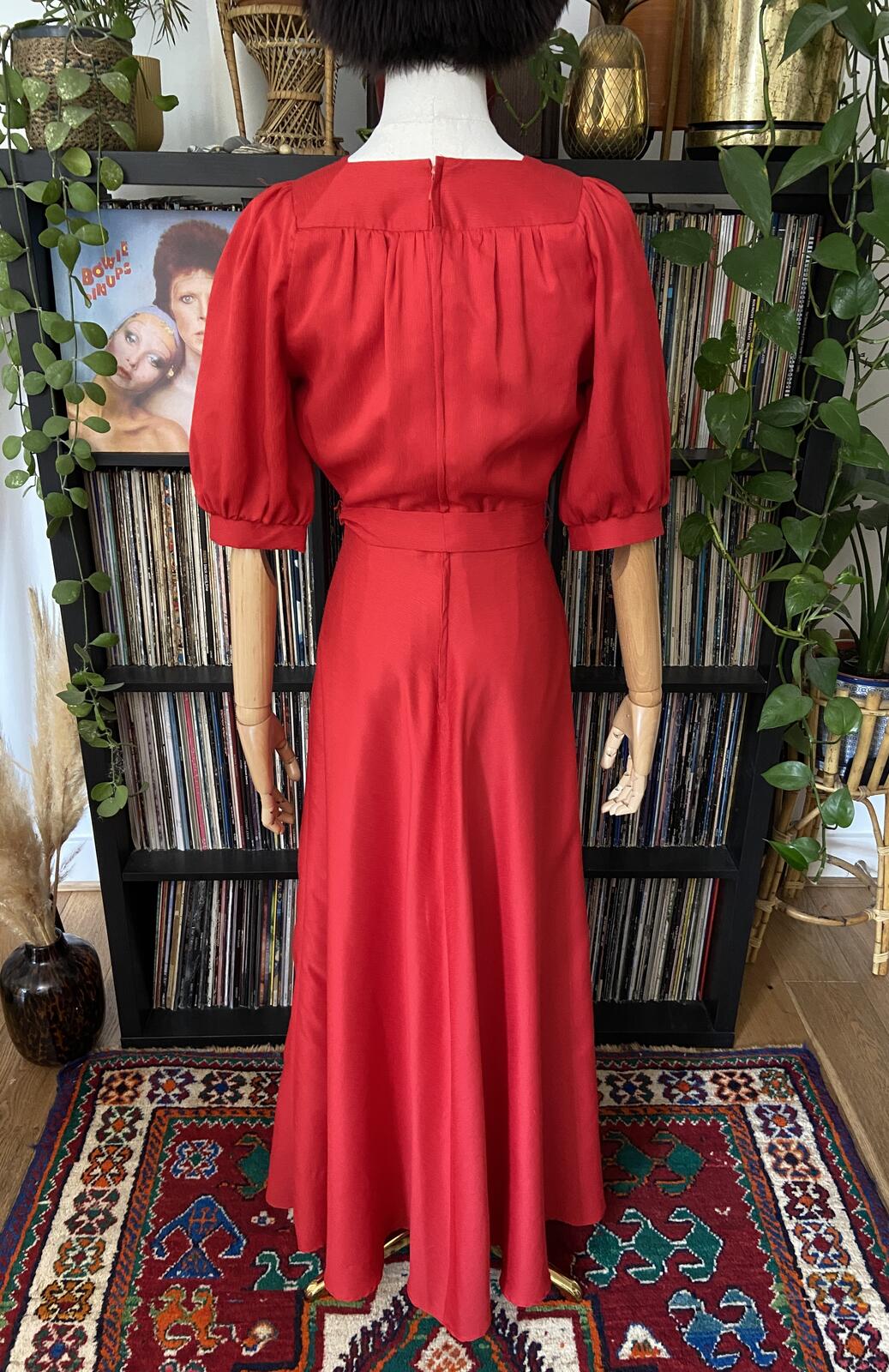 Vintage 1970s Red Square Neck Maxi Dress