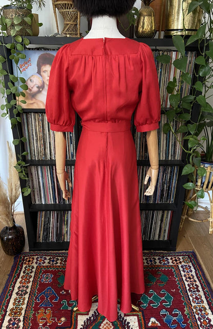 Vintage 1970s Red Square Neck Maxi Dress