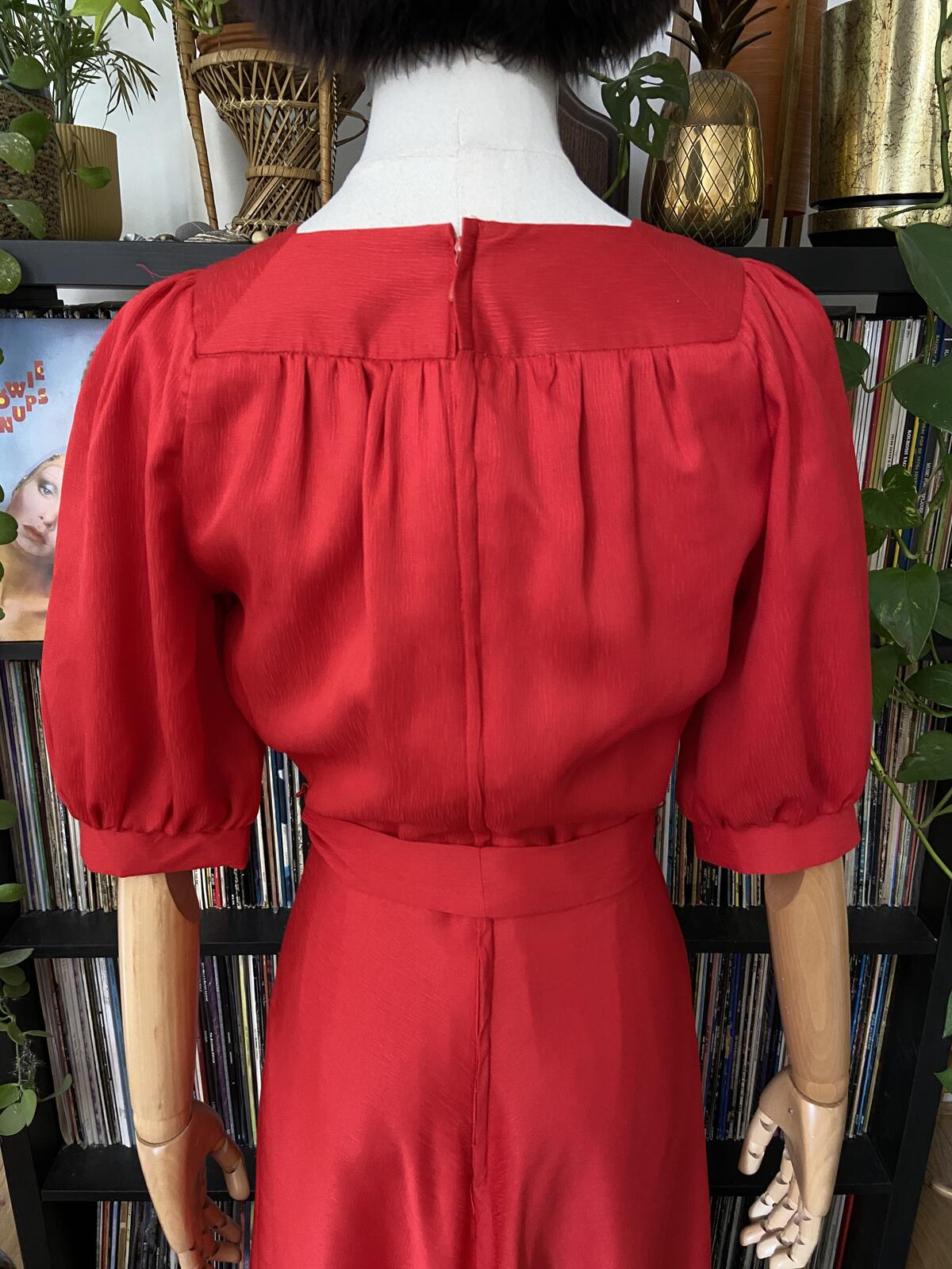 Vintage 1970s Red Square Neck Maxi Dress