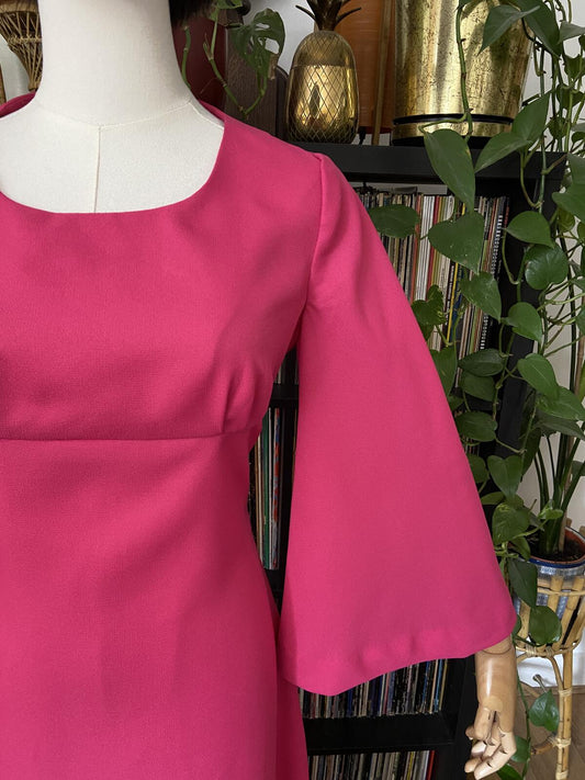 Vintage 1970s Pink Bell Sleeve Maxi Dress