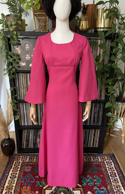 Vintage 1970s Pink Bell Sleeve Maxi Dress